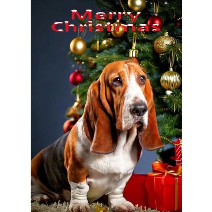 BASSET HOUND CHRISTMAS CARD AS IT IS OR PERSONALISED, TWO DESIGNS