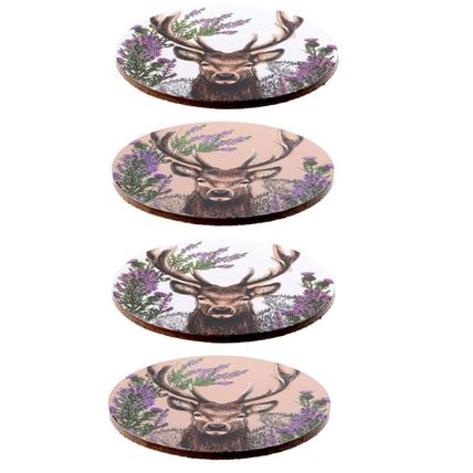 Wild Stag Coasters Set of 4 Lamanted Round Coasters Gift Home Decor Comes Boxed