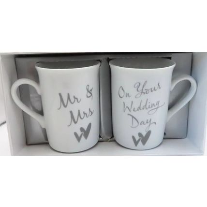 On Your Wedding Day Mugs Fine China Ceramic Boxed Set of Two Gift Tableware