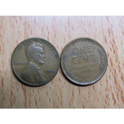 1939 USA 1 Cent Lincoln Wheat Coin