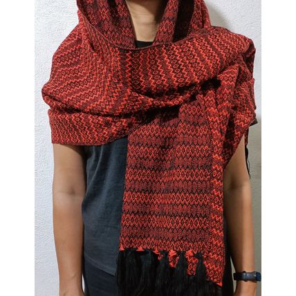 Elegant-Ultra-Soft-Lightweight **BLACK-ORANGE** Traditional Rebozo Shawl Mexico