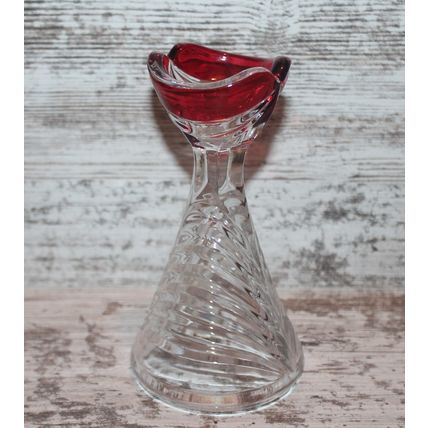 VTG CANDLE STICK HOLDER ANNA HUTTE BLEIKRISTALL RUBY LEADED CRYSTAL GERMANY