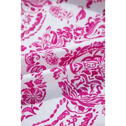 Rose Bohemian Print Puff Sleeve Tied V Neck Flared Mini Dress