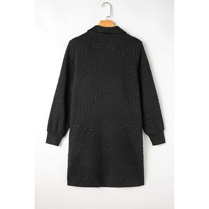 Black Jacquard Textured Quarter Zipper Shift Mini Dress