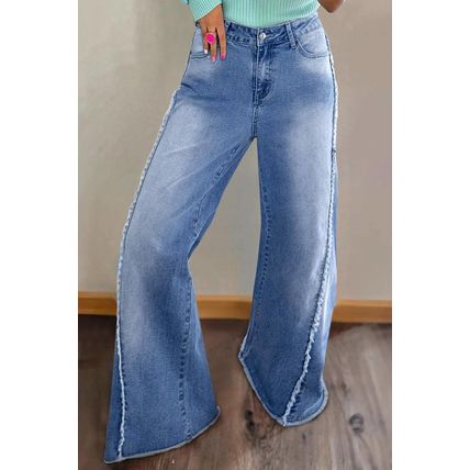 Beau Blue Vintage Stitching Raw Hem Flared Jeans
