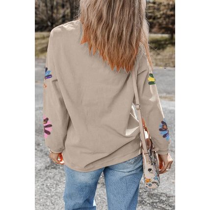 Smoke Gray Turkey Graphic Corded Baggy Sweatshirt