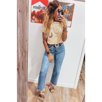 Apricot RODEO Horseshoe Embroidered Patch Pocket T Shirt