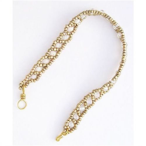 Bracelet clear rainbow & gold glass beads 8 inch ladies fashion costume jewelry