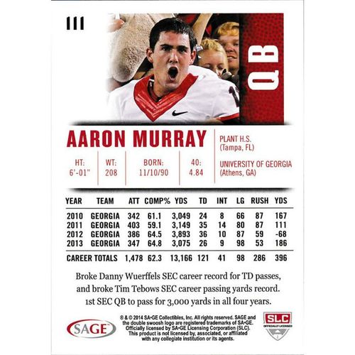 2014 SAGE HIT 111 Aaron Murray Georgia Bulldogs