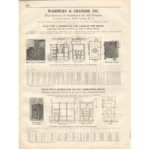 washburn granger inc 1931 dean incinerators garbage vintage catalog