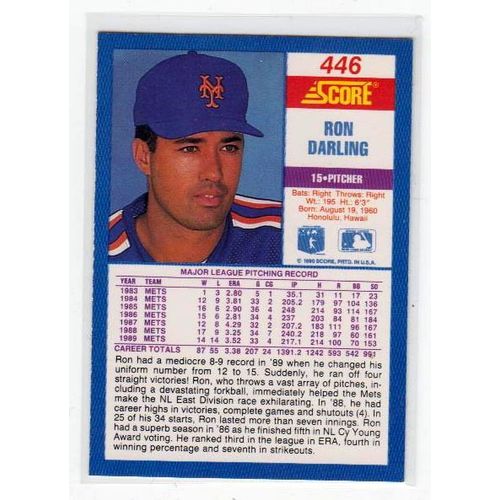 1990 Score Ron Darling baseball card #446 – Mets