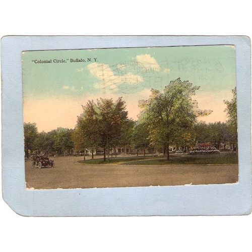 New York Buffalo Colonial Circle Street Scene w/Old Car ny_box4X1~2673