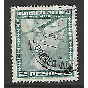 CHILE 1934 AIR 2p BLUE FOKKER SG245 FINE USED#