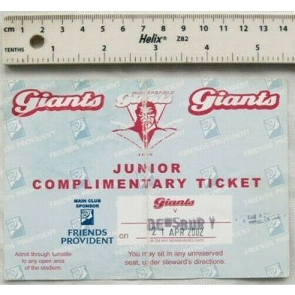 2002 ticket Huddersfield Giants v. Dewsbury Rams, Junior Complimentary