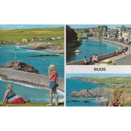 Bude Cornwall 1970s Denim Ladies Fashion Dress Camera Postcard