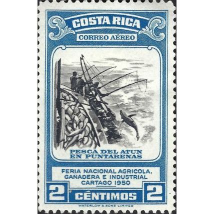 COSTA RICA, Tuna fishing, blue 1950, 2c