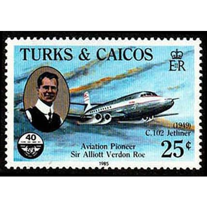 Turks & Caicos Islands 1985 Aviation Pioneer 25c MNH Stamp Verdon Roe Aircraft