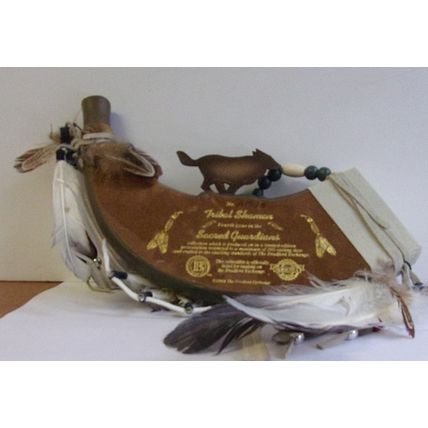 BRADFORD EXCHANGE ' TRIBAL SHAMEN ' SACRED GUARDIANS WOLF HORN