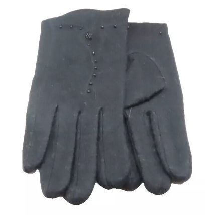 Ladies Gloves Black with Seed Bead Detail 23.5 CM Clothing Accessory Winter