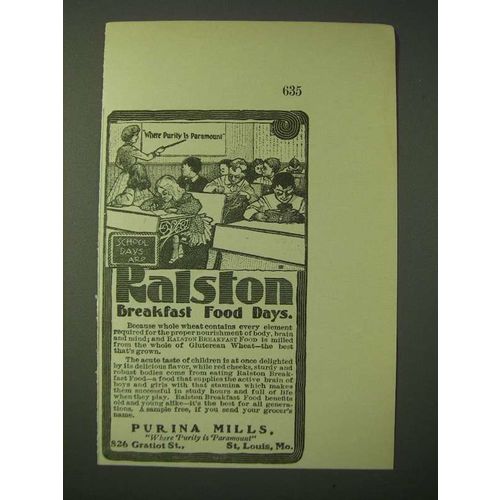 1900 Purina Mills Ralston Breakfast Food Ad - School Days
