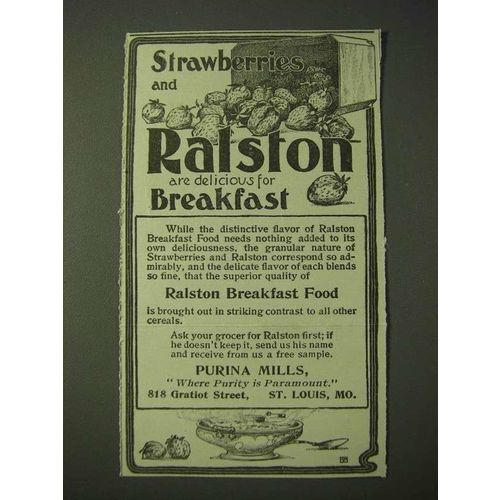 1900 Purina Mills Ralston Breakfast Food Ad - Strawberries and Ralston