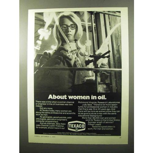 1970 Texaco Oil Ad - About Women in Oil
