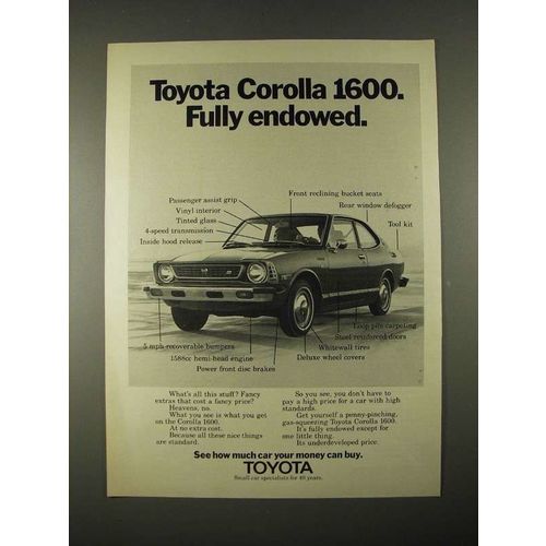 1974 Toyota Corolla 1600 Car Ad - Fully Endowed