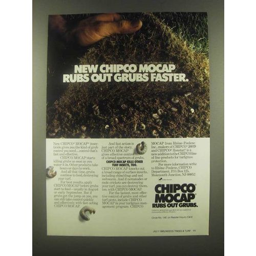 1985 Rhone-Poulene Chipco Mocap Ad - Rubs Out Grubs