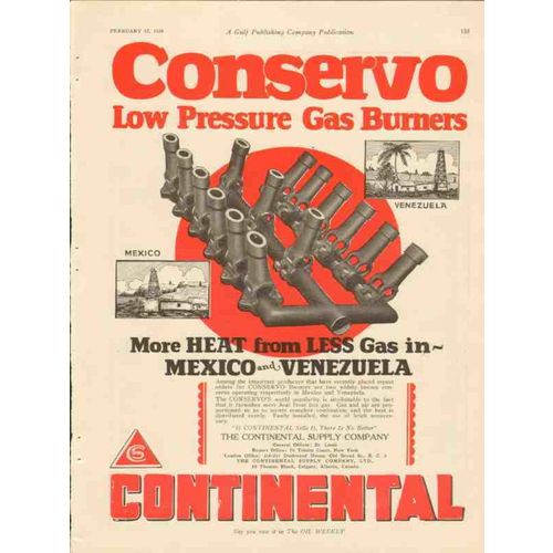 CONTINENTAL SUPPLY COMPANY 1928 low pressure gas burner vintage ad