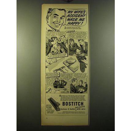 1950 Bostitch B8 Stapler Ad - My wife's accident made me happy