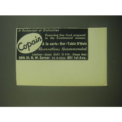 1946 Copain Restaurant Ad - A Restaurant of distinction