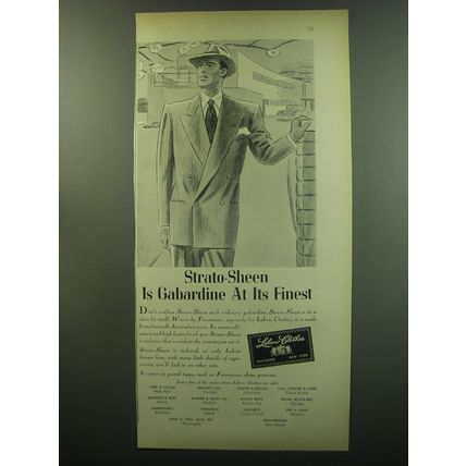 1949 Lebow Clothes Forstmann Suit Ad - Strato-Sheen is Gabardine at its finest