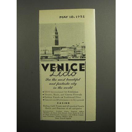 1952 Venice Italy Ad - Venice Lido see the most beautiful and fantastic city