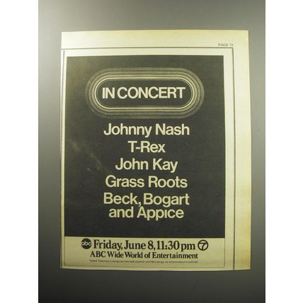 1973 ABC Wide World of Entertainment Ad - In Concert Johnny Nash T-Rex John Kay