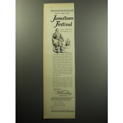 1957 Williamsburg Virginia Ad - Don't miss the Jamestown Festival