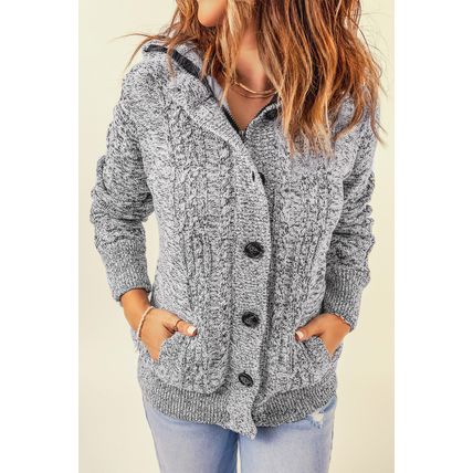 Dark Gray Long Sleeve Button-up Hooded Cardigans