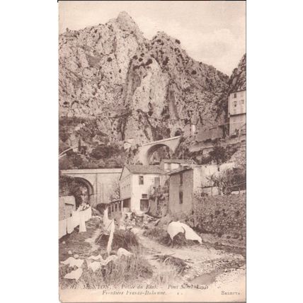 Antique France Postcard - Menton, Vallee du Real, Frontiere Franco-Italienne
