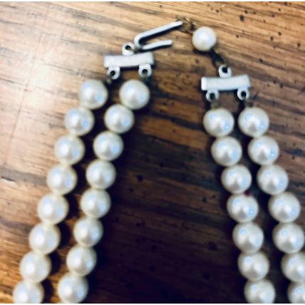 2 strand Faux Pearl Necklace 19" long - Vintage Retro Costume Jewelry
