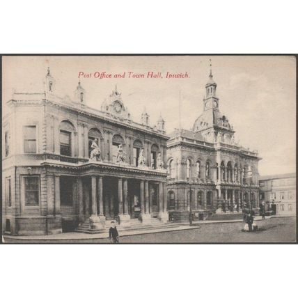 Post Office and Town Hall, Ipswich, Suffolk, 1917 - Postcard