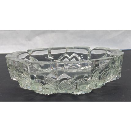 Vintage Clear Heavy Pressed Carnival Glass Ashtray Round 7" Wide