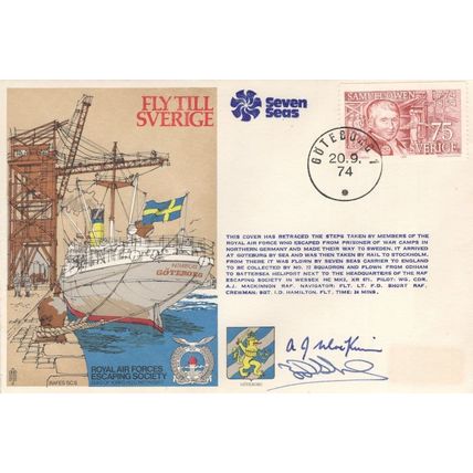 Fly Till Sverige Sweden Boat Military Hand Signed POW RAF 1974 FDC