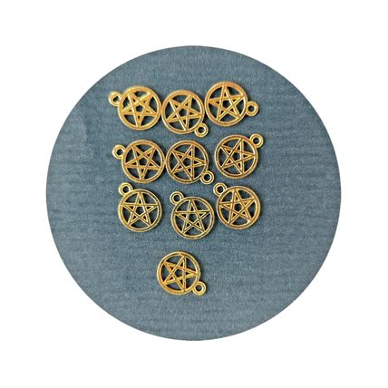 Pack of 10 Gold Coloured Pentagram Pendant Charms 16mm x 13mm Wicca Witch CH4