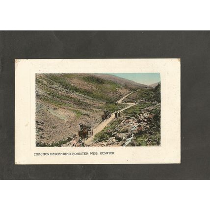 Postcard Cumbria Keswick Descending The Honister Pass with Coaches 1911