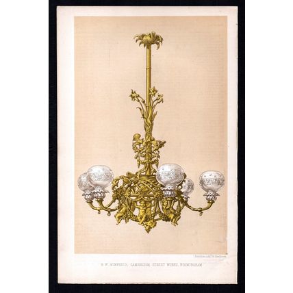 CHANDELIER 1850s R.W. Winfield - Day & Son ANTIQUE LITHOGRAPH #2