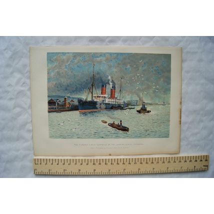 Vintage: coloured engraving - The Cunard liner Campania landing stage Liverpool