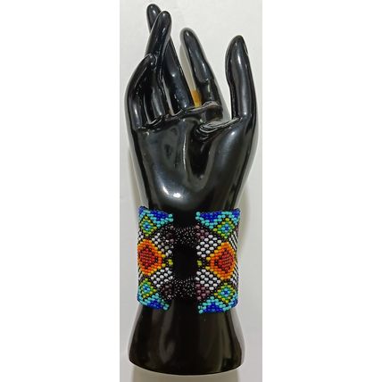 Traditional Huichol Art. Mexico Glass Seed Beads Bracelet. Vibrant Stars 3