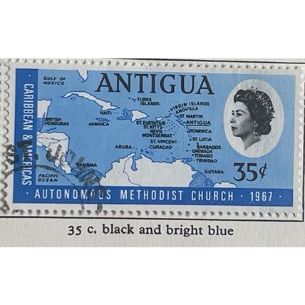 Antigua 1967 Methodist Church 35c Black & Blue Caribbean Map Used SG 205 stamp