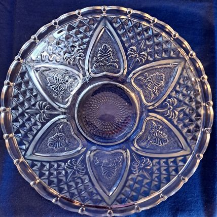 FIRNA Indonesia GLASS BOWL Candy Dish Nut Box Hearts Roses 7"