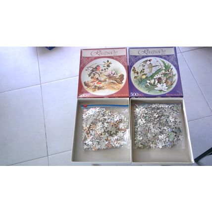RHAPSODY by Arrow Puzzles - 2 Jigsaw Water Scene & Garden Birds (500 Piece) 1979