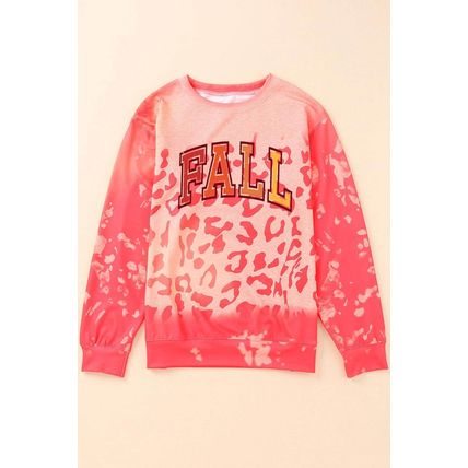 Pink FALL Leopard Print Long Sleeve Pullover Sweatshirt